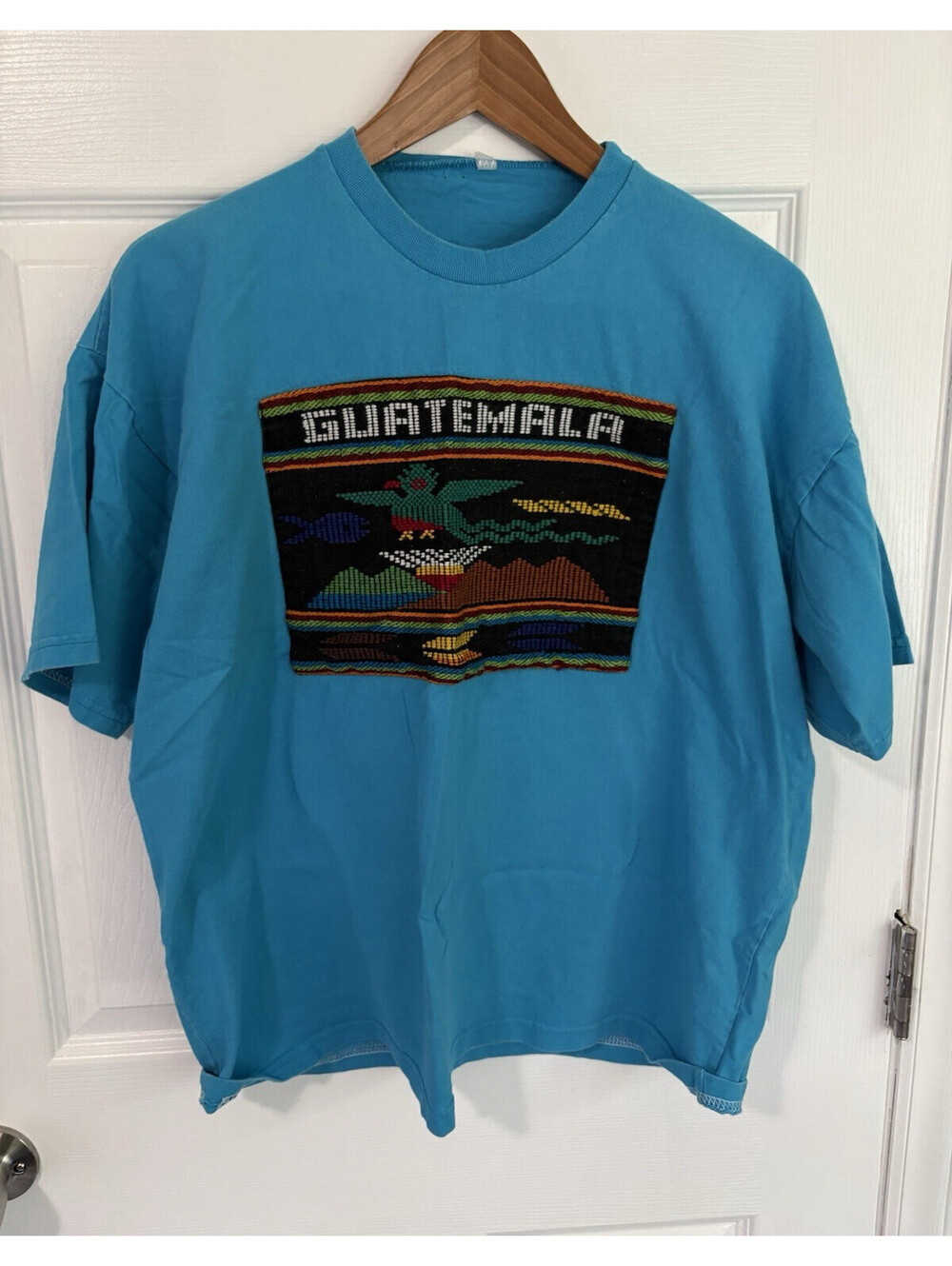 Blue Guatemala Graphic Print Short Sleeve Crew Neck T-Shirt Men M